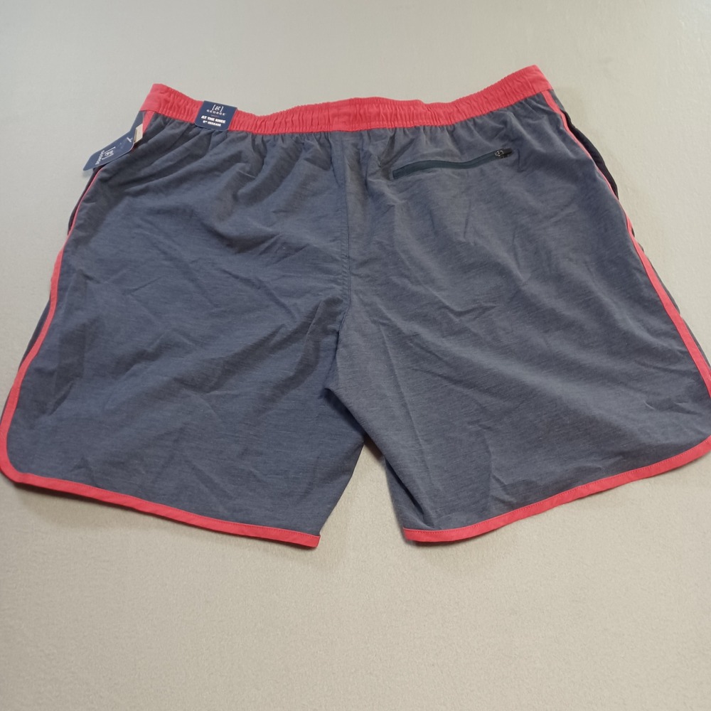 George Mens Swim Trunks 2XL 44-46 Navy Blue‎ Red Trim Board Shorts GM29301YB